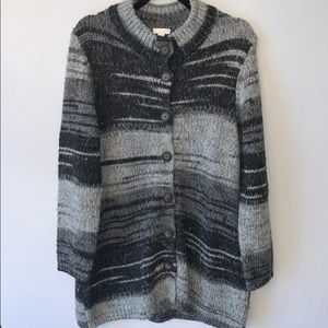 J Jill Wool Knit Striped Gray Button Up Sweater Cardigan Jacket- Size Medium​